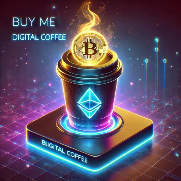 2025-01-30 01.55.20 - A creative and stylish NFT concept titled 'Buy Me a Digital Coffee'. The image features a futuristic coffee cup glowing with neon digital effects, sym